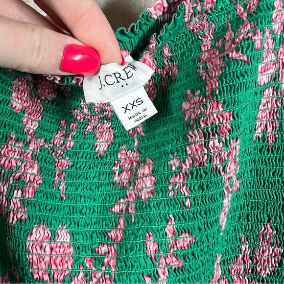 J. Crew Green Pink Floral Smocked Puff Sleeve Midi Dress - Picture 3 of 6